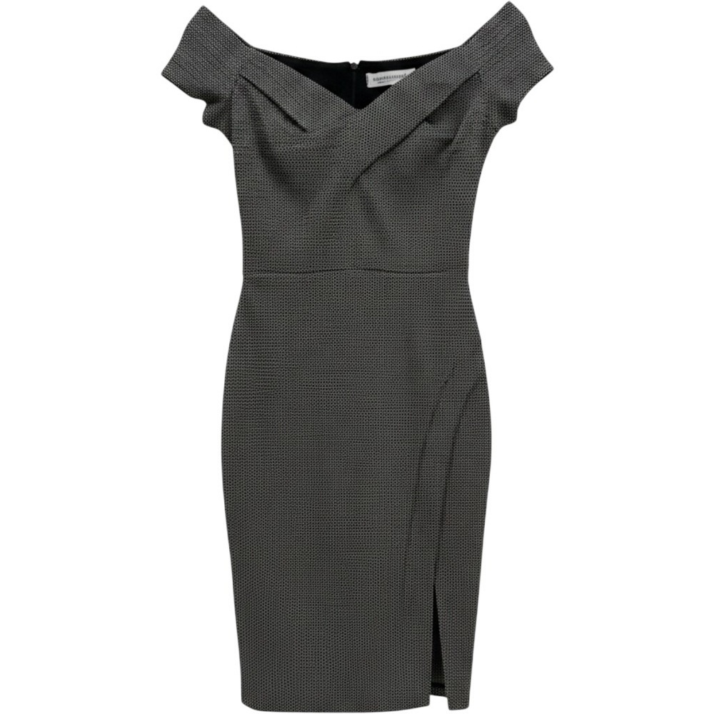 Rinascimento Dress Womens M Black White Off Shoulder Geometric Sheath Slit Italy
